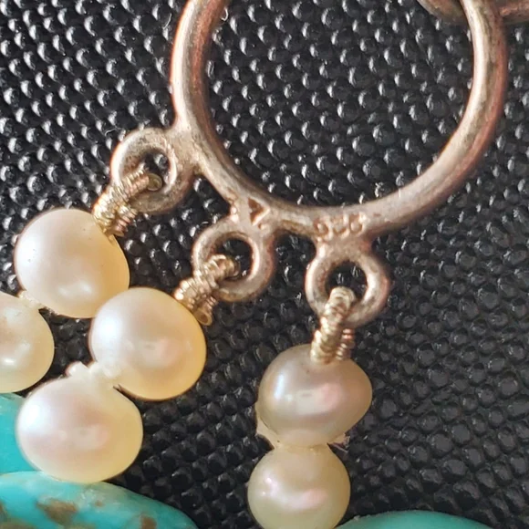 16" Turquoise, Coral & Pearl necklace on 925 Sterling Silver - Picture 8 of 8